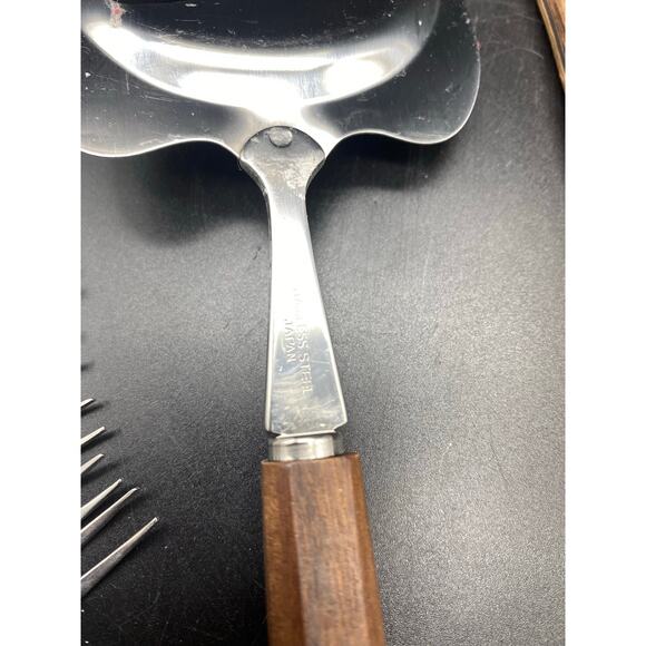 MCM Wood Handled Salad set, cheese Slicer/Server,5 cocktail‎ Forks Japan/Taiwan - Picture 6 of 10